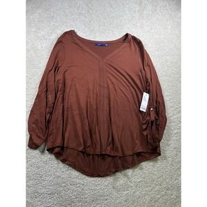 APT‎ 9 Shirt Womens 2XL Brown Spicy Chocolate Blouse Long Sleeve High Low Hem